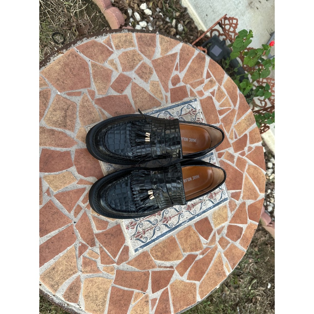 Marc Nolan Journey Black Croc Embossed Leather Tassel Lug Sole Loafers Mens 9